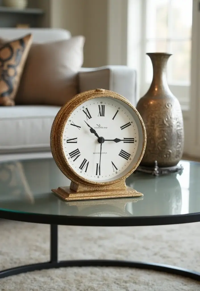 27 Glass Coffee Table Decor Ideas for a Sleek and Inviting Look 54 27 Glass Coffee Table Decor Ideas for a Sleek and Inviting Look - 14. Stylish Clocks