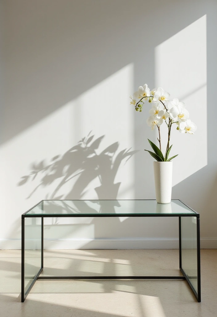 27 Glass Coffee Table Decor Ideas for a Sleek and Inviting Look 8 27 Glass Coffee Table Decor Ideas for a Sleek and Inviting Look - 2. Minimalist Flower Arrangement