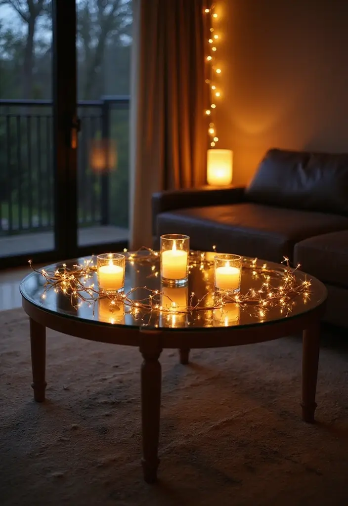 27 Glass Coffee Table Decor Ideas for a Sleek and Inviting Look 72 27 Glass Coffee Table Decor Ideas for a Sleek and Inviting Look - 20. Creative Use of Lighting