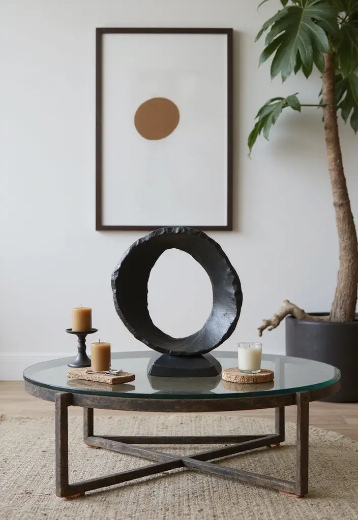 27 Glass Coffee Table Decor Ideas for a Sleek and Inviting Look 16 27 Glass Coffee Table Decor Ideas for a Sleek and Inviting Look - 4. Artistic Centerpiece