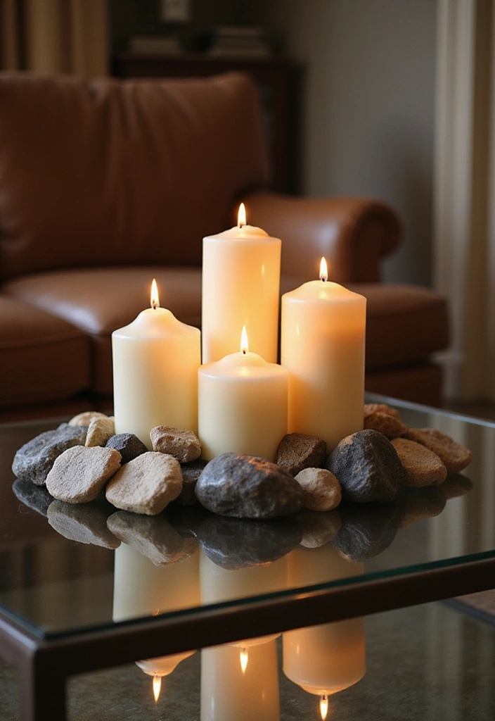 27 Glass Coffee Table Decor Ideas for a Sleek and Inviting Look 24 27 Glass Coffee Table Decor Ideas for a Sleek and Inviting Look - 6. Candle Cluster
