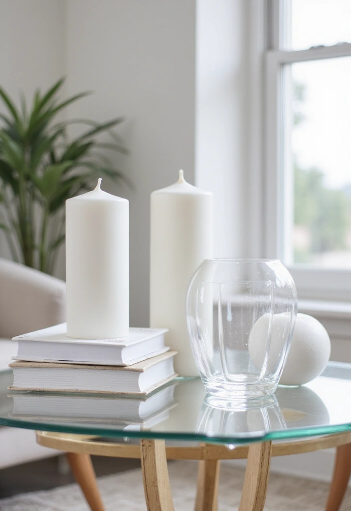 27 Glass Coffee Table Decor Ideas for a Sleek and Inviting Look 37 27 Glass Coffee Table Decor Ideas for a Sleek and Inviting Look - 9. Monochromatic Beauty
