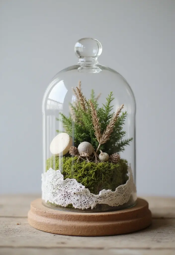 27 Glass Dome Christmas Decor Ideas for Magical Displays 20 27 Glass Dome Christmas Decor Ideas for Magical Displays - 10. Layered Texture Displays