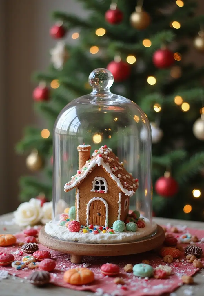 27 Glass Dome Christmas Decor Ideas for Magical Displays 23 27 Glass Dome Christmas Decor Ideas for Magical Displays - 11. Classic Gingerbread House