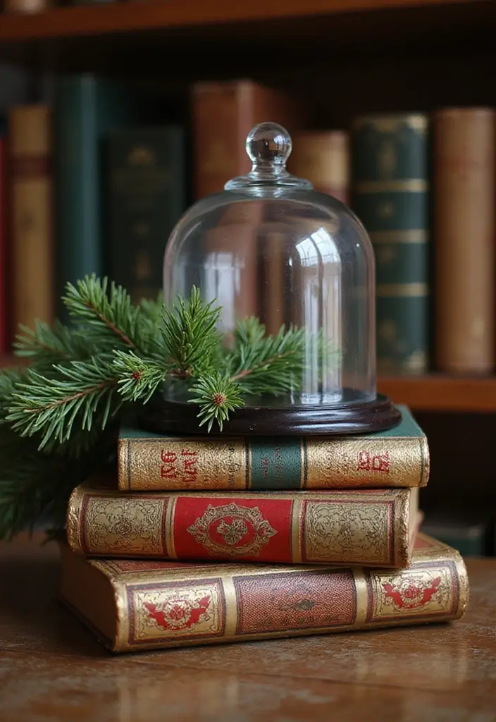 27 Glass Dome Christmas Decor Ideas for Magical Displays 24 27 Glass Dome Christmas Decor Ideas for Magical Displays - 12. Seasonal Book Displays