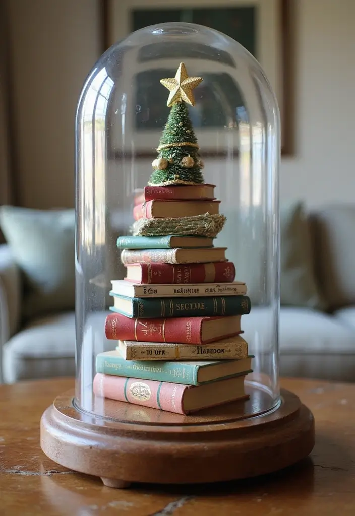 27 Glass Dome Christmas Decor Ideas for Magical Displays 32 27 Glass Dome Christmas Decor Ideas for Magical Displays - 14. Holiday Book Tree