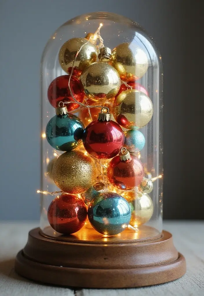 27 Glass Dome Christmas Decor Ideas for Magical Displays 2 27 Glass Dome Christmas Decor Ideas for Magical Displays - 2. Vintage Ornaments Showcase