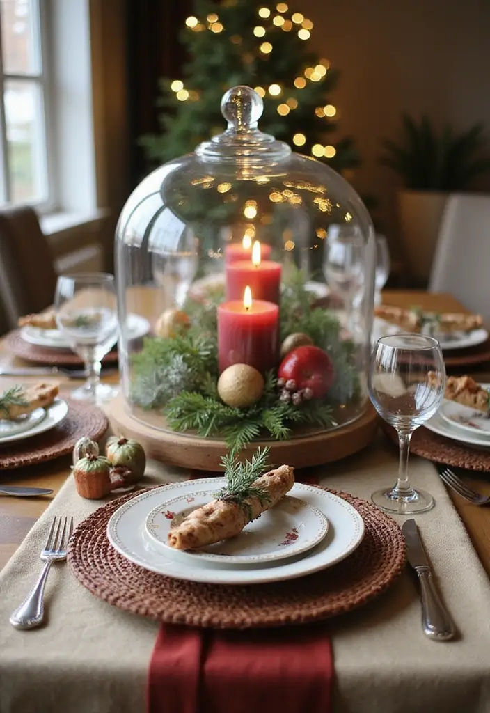 27 Glass Dome Christmas Decor Ideas for Magical Displays 68 27 Glass Dome Christmas Decor Ideas for Magical Displays - 24. Stylish Table Runner Display
