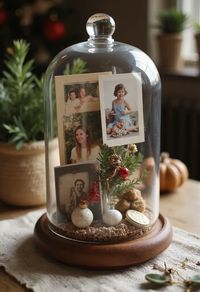 27 Glass Dome Christmas Decor Ideas for Magical Displays 79 27 Glass Dome Christmas Decor Ideas for Magical Displays - 27. Time Capsule of Memories