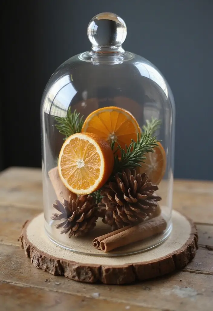 27 Glass Dome Christmas Decor Ideas for Magical Displays 3 27 Glass Dome Christmas Decor Ideas for Magical Displays - 3. Natural Elements Ensemble
