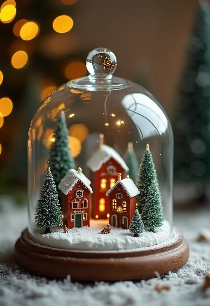 27 Glass Dome Christmas Decor Ideas for Magical Displays 15 27 Glass Dome Christmas Decor Ideas for Magical Displays - 7. Miniature Village Display