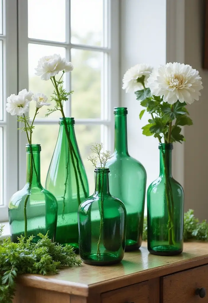 27 Green Glass Home Decor Ideas for Calming Interiors 1 27 Green Glass Home Decor Ideas for Calming Interiors - 1. Stunning Green Glass Vases