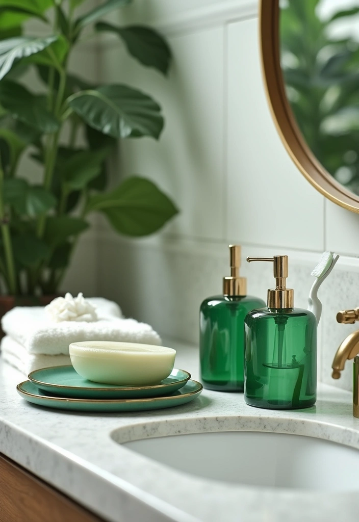 27 Green Glass Home Decor Ideas for Calming Interiors 32 27 Green Glass Home Decor Ideas for Calming Interiors - 12. Green Glass Bathroom Accessories
