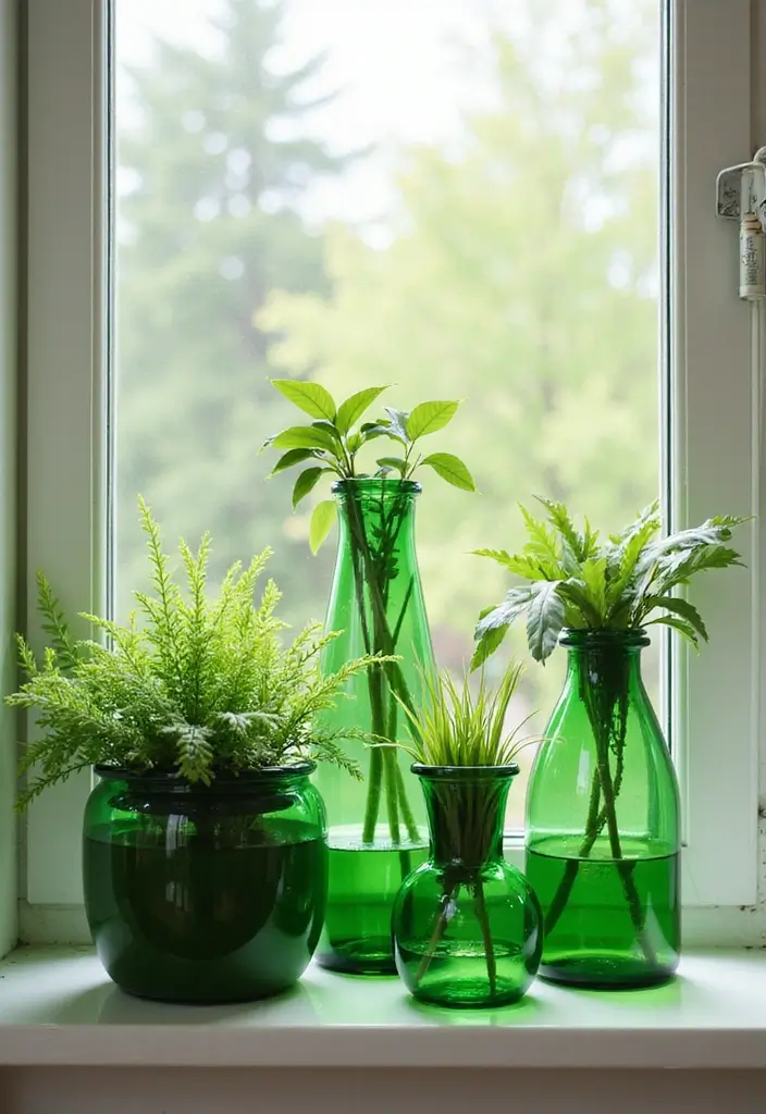 27 Green Glass Home Decor Ideas for Calming Interiors 39 27 Green Glass Home Decor Ideas for Calming Interiors - 13. Green Glass Planters