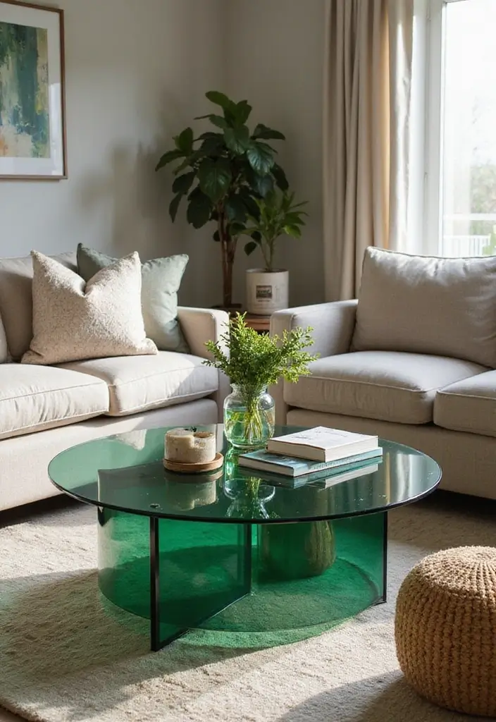 27 Green Glass Home Decor Ideas for Calming Interiors 51 27 Green Glass Home Decor Ideas for Calming Interiors - 17. Green Glass Accent Furniture