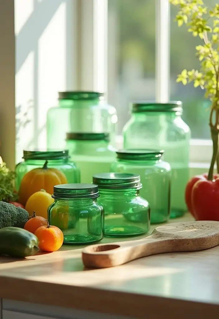 27 Green Glass Home Decor Ideas for Calming Interiors 67 27 Green Glass Home Decor Ideas for Calming Interiors - 25. Green Glass Kitchen Accessories