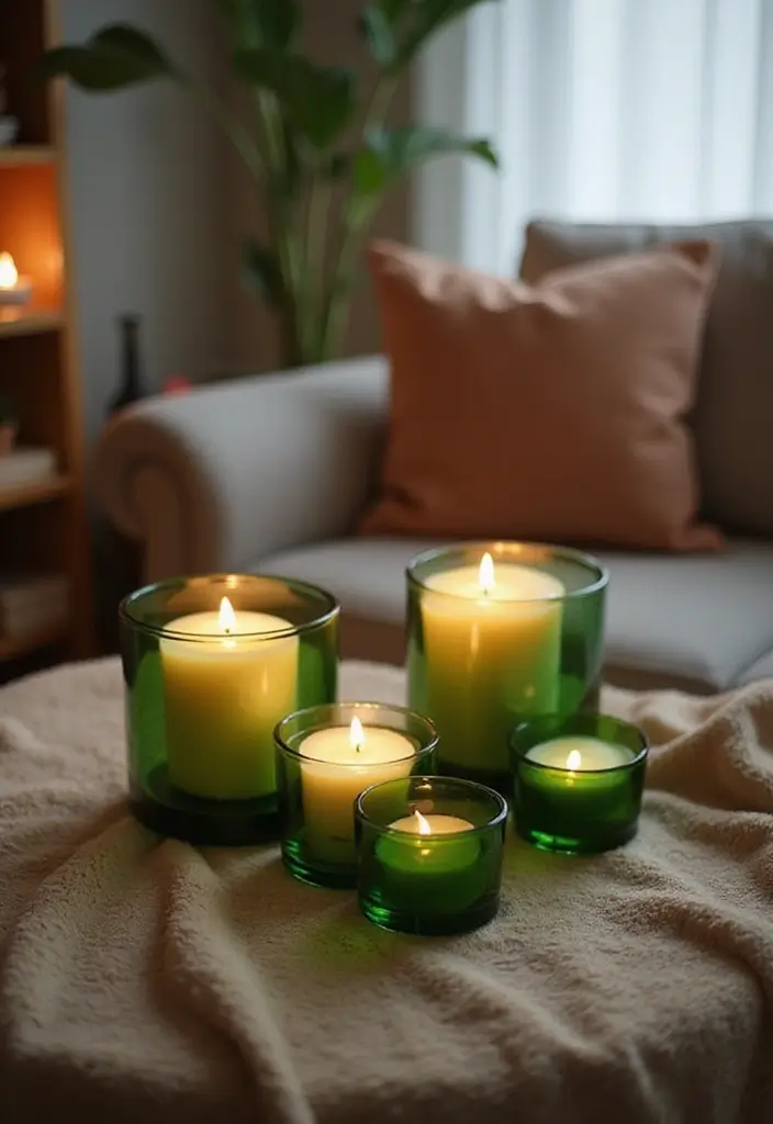 27 Green Glass Home Decor Ideas for Calming Interiors 11 27 Green Glass Home Decor Ideas for Calming Interiors - 5. Green Glass Candle Holders