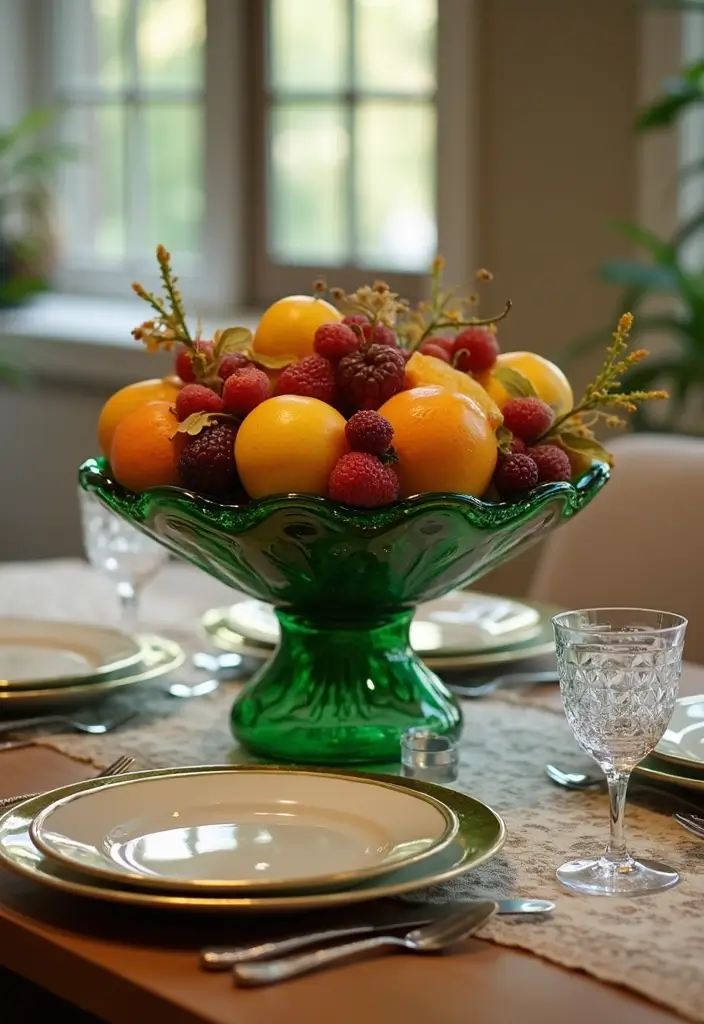 27 Green Glass Home Decor Ideas for Calming Interiors 20 27 Green Glass Home Decor Ideas for Calming Interiors - 8. Green Glass Table Centerpieces