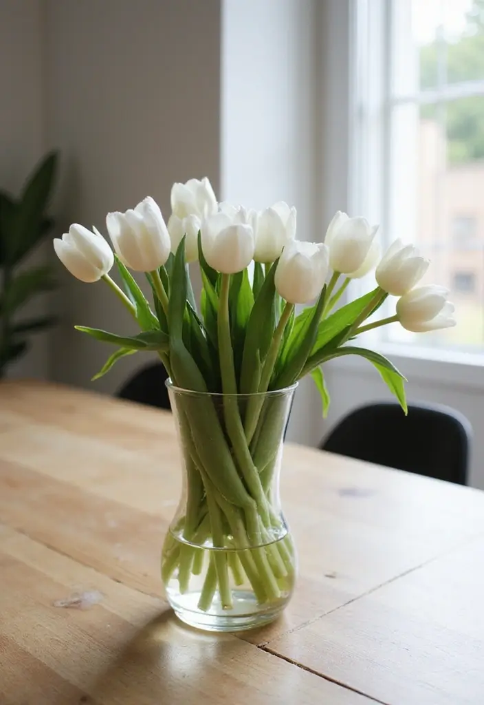 27 Long Glass Vase Decor Ideas for Tables, Shelves and Corners 1 27 Long Glass Vase Decor Ideas for Tables, Shelves and Corners - 1. Simple Floral Arrangement