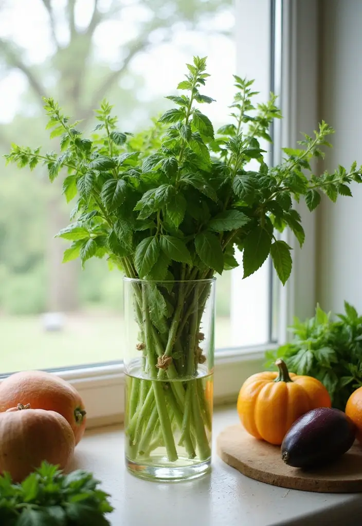 27 Long Glass Vase Decor Ideas for Tables, Shelves and Corners 50 27 Long Glass Vase Decor Ideas for Tables, Shelves and Corners - 12. Garden Fresh Herbs
