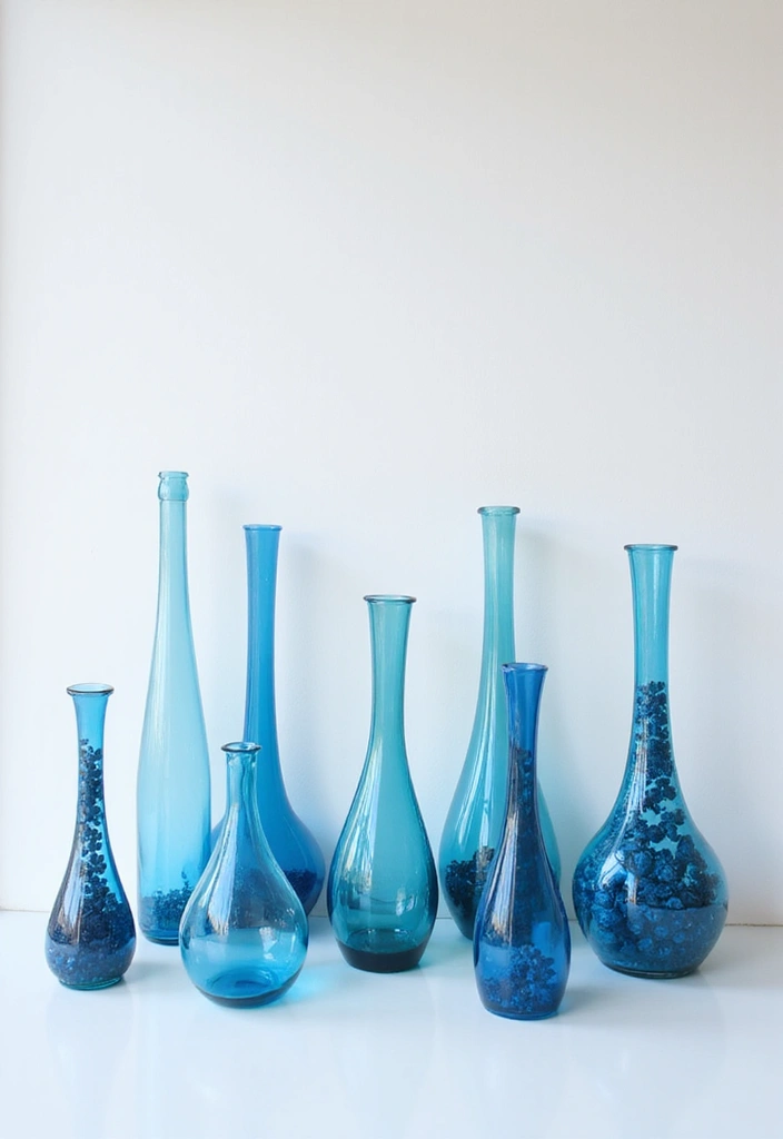 27 Long Glass Vase Decor Ideas for Tables, Shelves and Corners 73 27 Long Glass Vase Decor Ideas for Tables, Shelves and Corners - 19. Monochromatic Glass Art