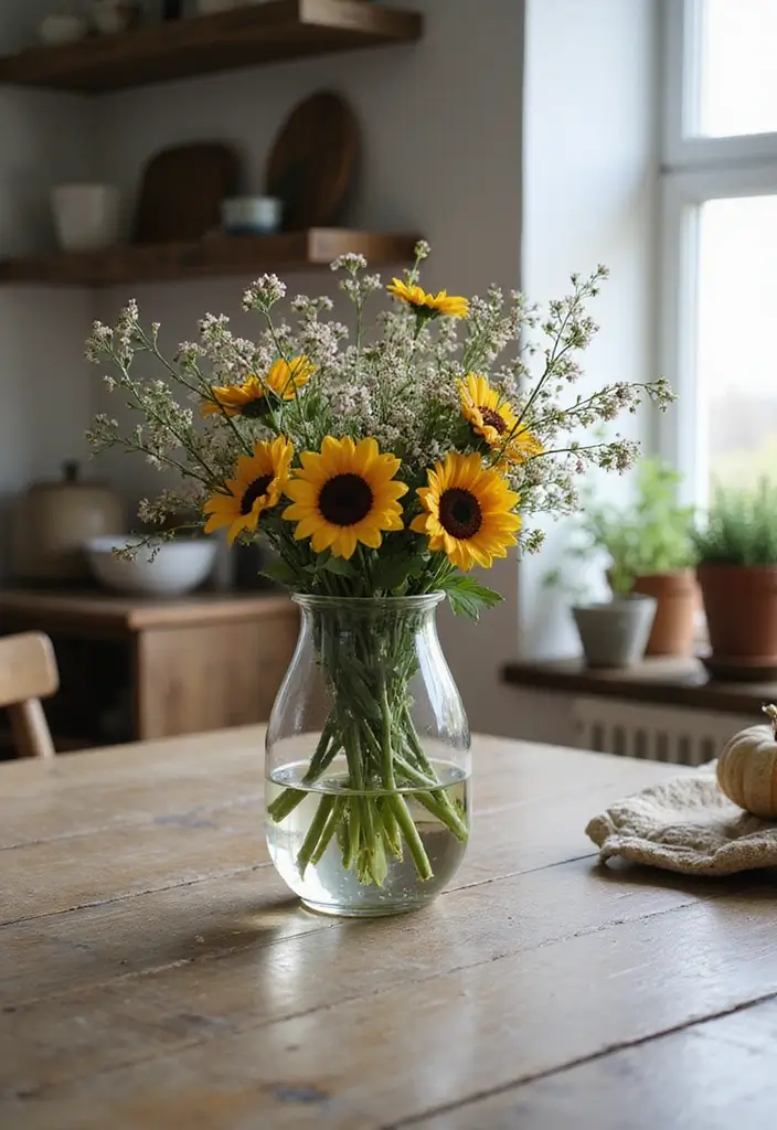 27 Long Glass Vase Decor Ideas for Tables, Shelves and Corners 82 27 Long Glass Vase Decor Ideas for Tables, Shelves and Corners - 22. Rustic Farmhouse Style
