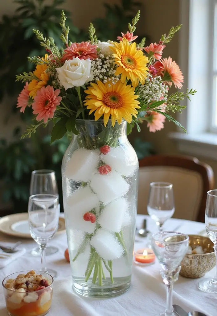 27 Long Glass Vase Decor Ideas for Tables, Shelves and Corners 88 27 Long Glass Vase Decor Ideas for Tables, Shelves and Corners - 26. Elegant Ice Arrangement