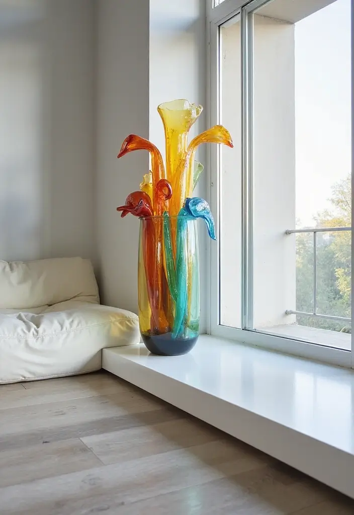 27 Long Glass Vase Decor Ideas for Tables, Shelves and Corners 17 27 Long Glass Vase Decor Ideas for Tables, Shelves and Corners - 5. Minimalist Art Display