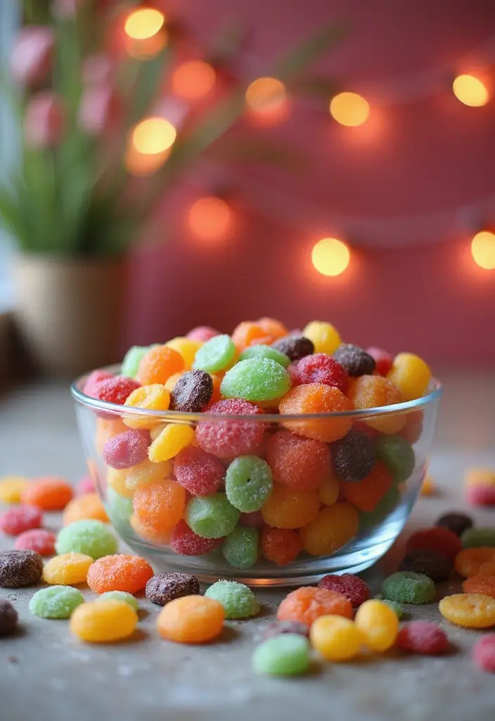 27 Shallow Glass Bowl Decor Ideas for Simple Table Styling 20 27 Shallow Glass Bowl Decor Ideas for Simple Table Styling - 10. Colorful Candy Station