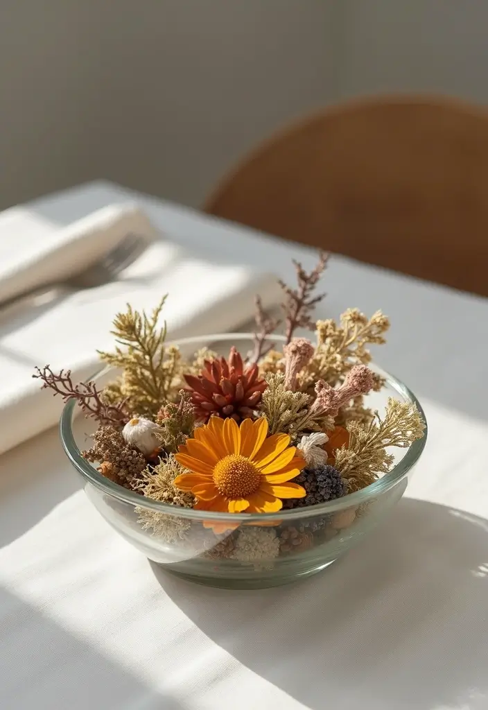27 Shallow Glass Bowl Decor Ideas for Simple Table Styling 41 27 Shallow Glass Bowl Decor Ideas for Simple Table Styling - 15. Dried Botanicals