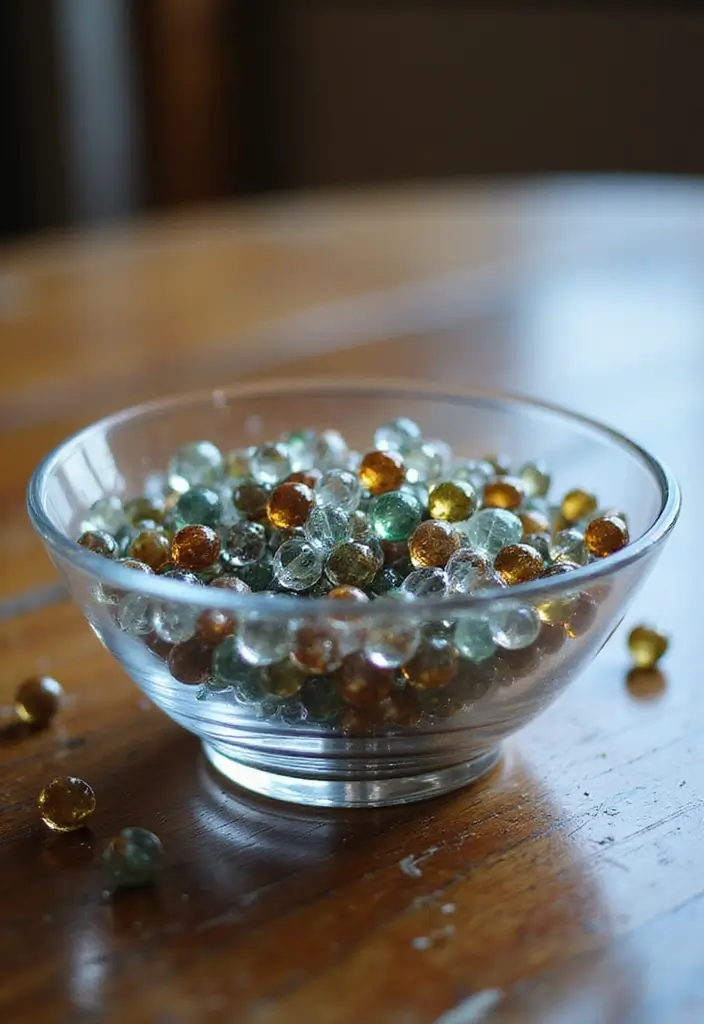 27 Shallow Glass Bowl Decor Ideas for Simple Table Styling 43 27 Shallow Glass Bowl Decor Ideas for Simple Table Styling - 17. Elegant Glass Beads