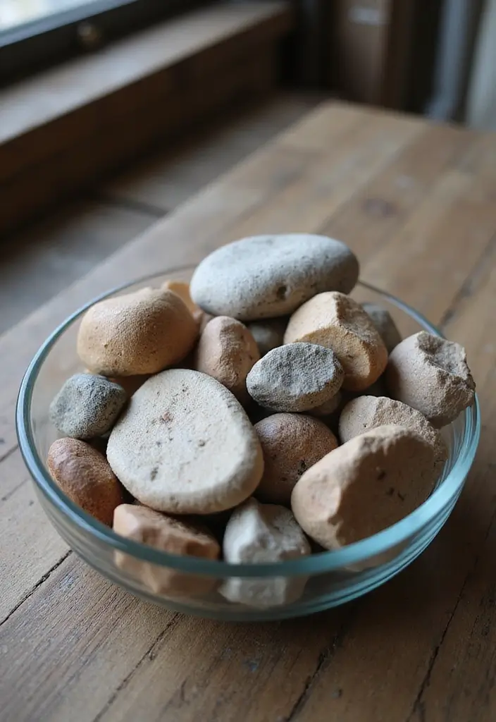 27 Shallow Glass Bowl Decor Ideas for Simple Table Styling 46 27 Shallow Glass Bowl Decor Ideas for Simple Table Styling - 20. Nature-Inspired Rocks