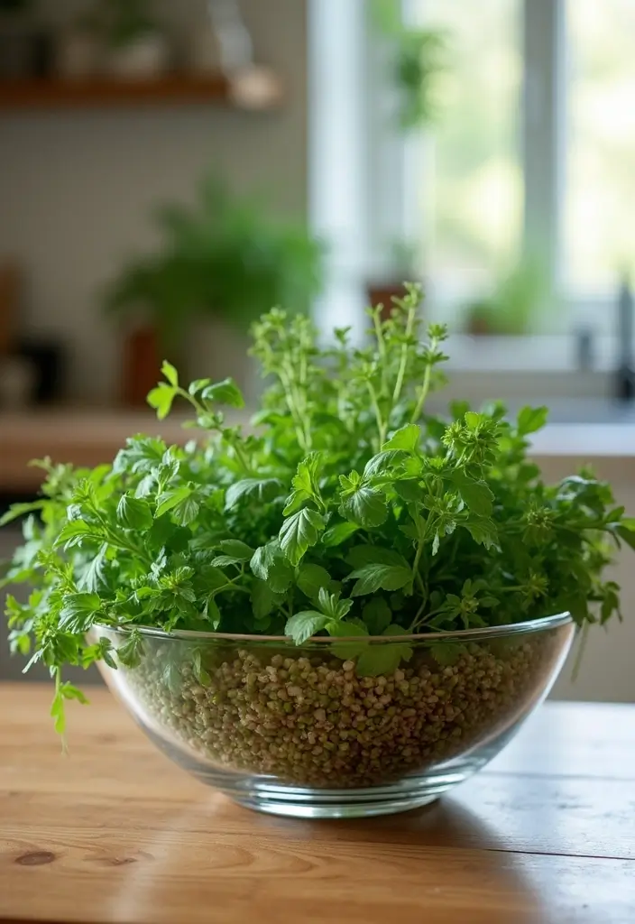 27 Shallow Glass Bowl Decor Ideas for Simple Table Styling 83 27 Shallow Glass Bowl Decor Ideas for Simple Table Styling - 27. Charming Kitchen Herbs