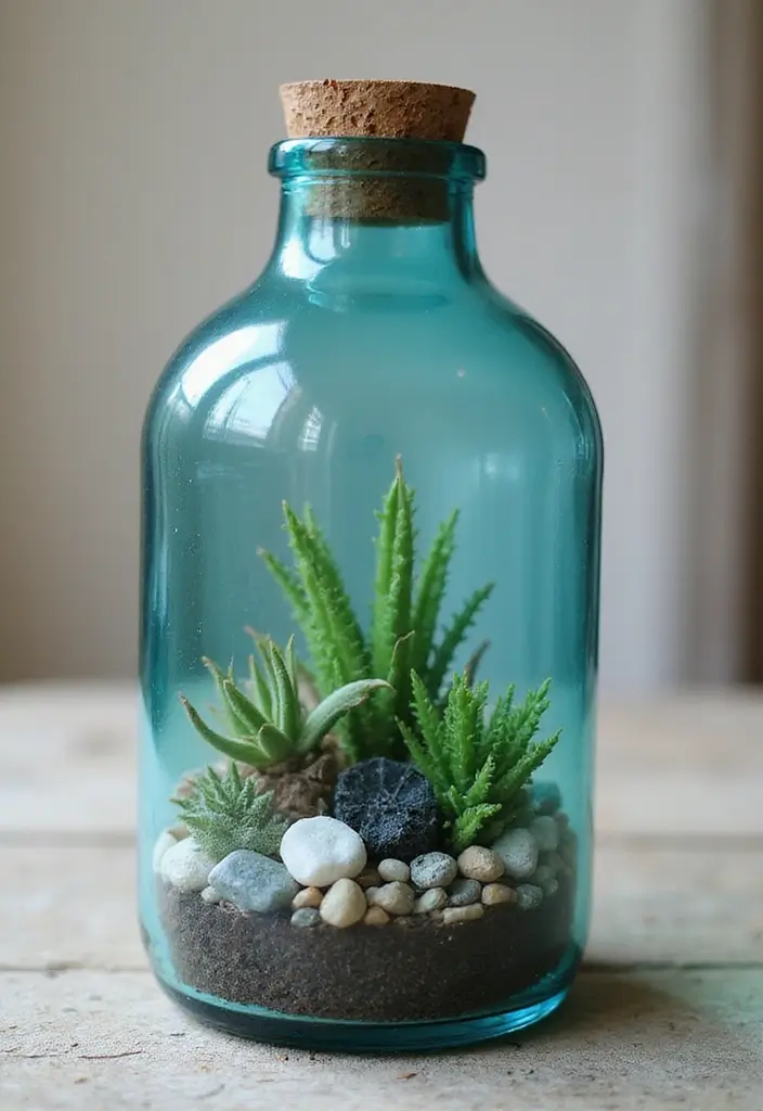 28 Blue Glass Bottle Decor Ideas That Add a Pop of Color 27 28 Blue Glass Bottle Decor Ideas That Add a Pop of Color - 11. Blue Bottle Terrariums