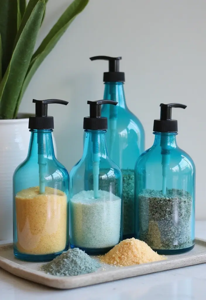 28 Blue Glass Bottle Decor Ideas That Add a Pop of Color 43 28 Blue Glass Bottle Decor Ideas That Add a Pop of Color - 17. Decorative Bath Salts