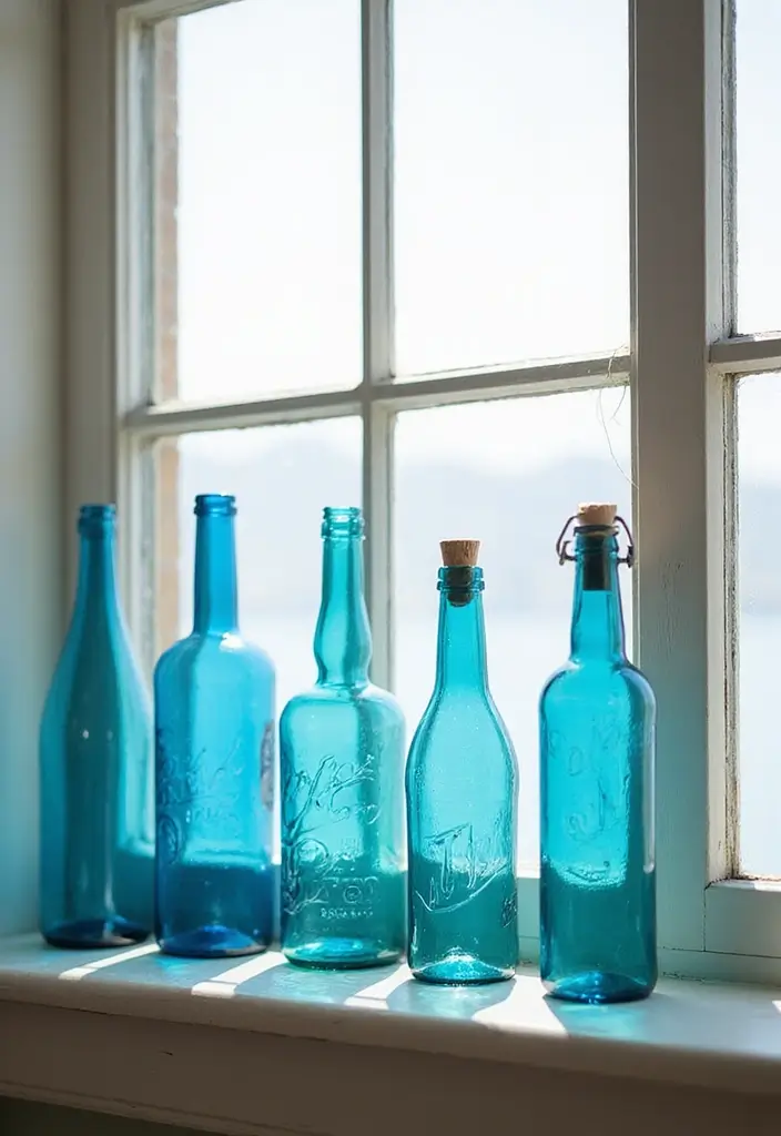 28 Blue Glass Bottle Decor Ideas That Add a Pop of Color 8 28 Blue Glass Bottle Decor Ideas That Add a Pop of Color - 2. Window Sill Wonders