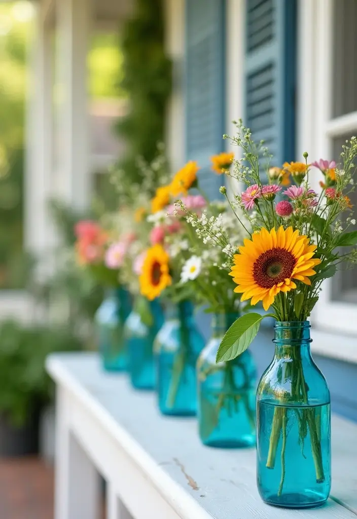 28 Blue Glass Bottle Decor Ideas That Add a Pop of Color 59 28 Blue Glass Bottle Decor Ideas That Add a Pop of Color - 21. Refreshing Summer Decor