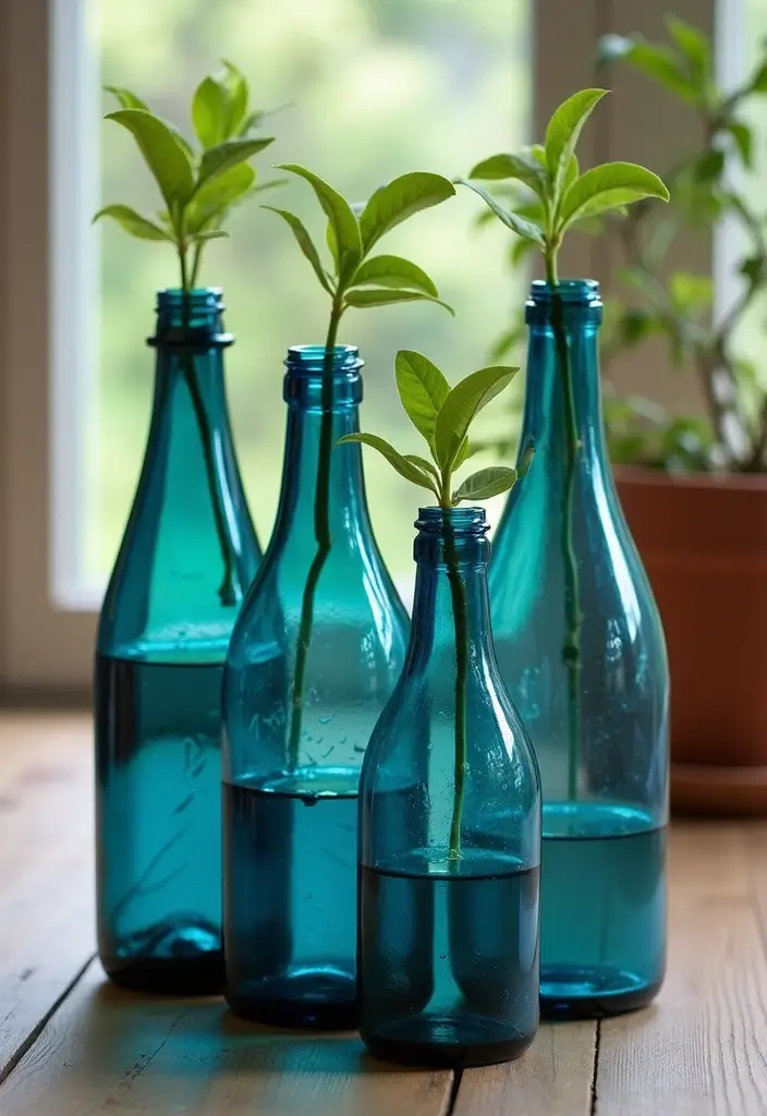 28 Blue Glass Bottle Decor Ideas That Add a Pop of Color 68 28 Blue Glass Bottle Decor Ideas That Add a Pop of Color - 24. Indoor Planters