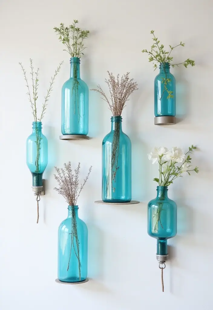 28 Blue Glass Bottle Decor Ideas That Add a Pop of Color 75 28 Blue Glass Bottle Decor Ideas That Add a Pop of Color - 25. Chic Wall Vases