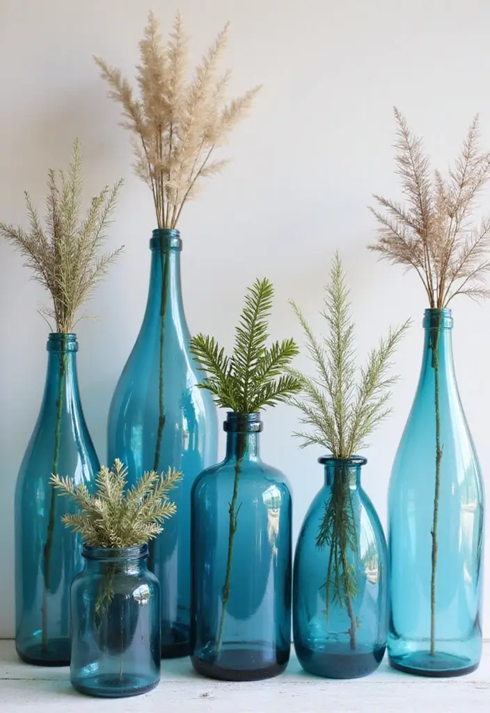 28 Blue Glass Bottle Decor Ideas That Add a Pop of Color 79 28 Blue Glass Bottle Decor Ideas That Add a Pop of Color - 27. Seasonal Decor Accents