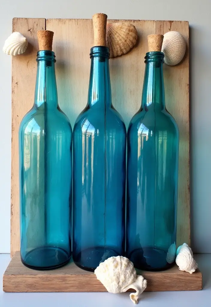 28 Blue Glass Bottle Decor Ideas That Add a Pop of Color 16 28 Blue Glass Bottle Decor Ideas That Add a Pop of Color - 4. Nautical Wall Art