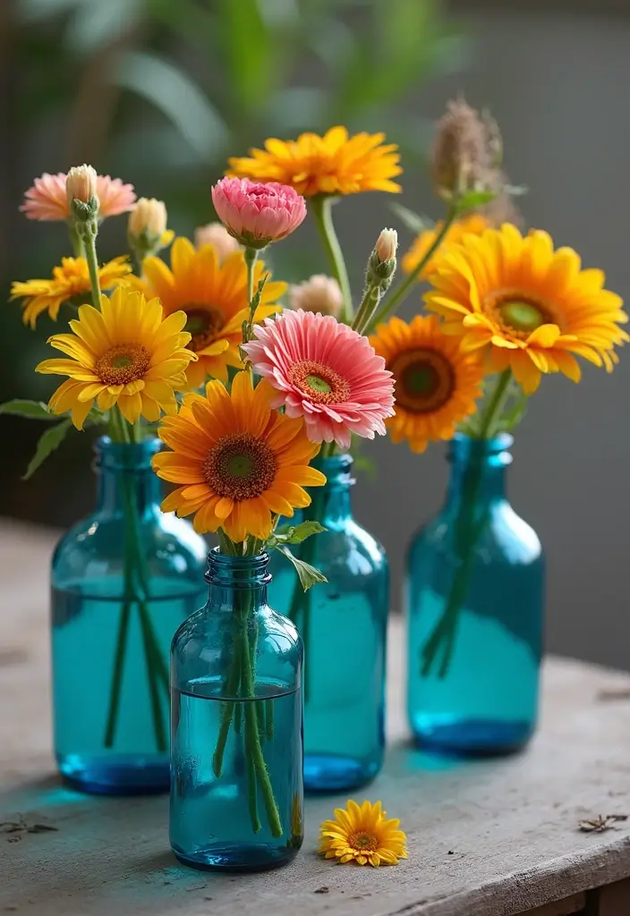 28 Blue Glass Bottle Decor Ideas That Add a Pop of Color 17 28 Blue Glass Bottle Decor Ideas That Add a Pop of Color - 5. Charming Bottle Vases