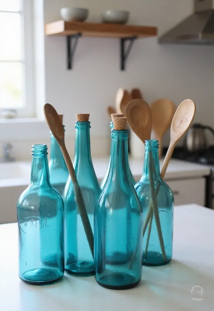 28 Blue Glass Bottle Decor Ideas That Add a Pop of Color 20 28 Blue Glass Bottle Decor Ideas That Add a Pop of Color - 8. More Than Just a Vase