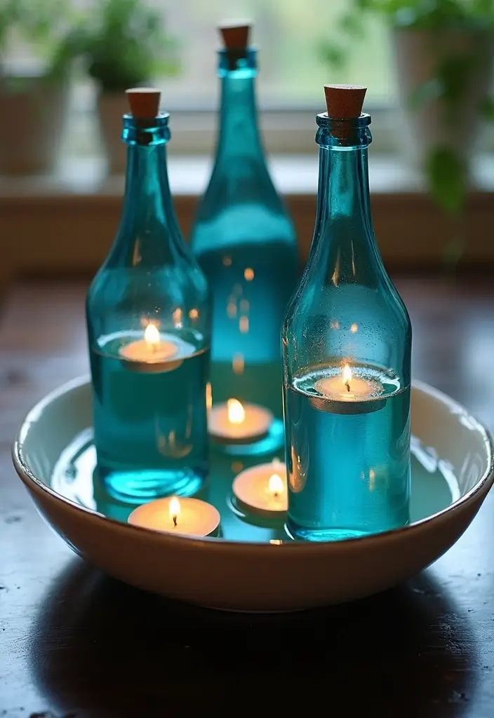 28 Blue Glass Bottle Decor Ideas That Add a Pop of Color 21 28 Blue Glass Bottle Decor Ideas That Add a Pop of Color - 9. Colorful Floating Centerpieces