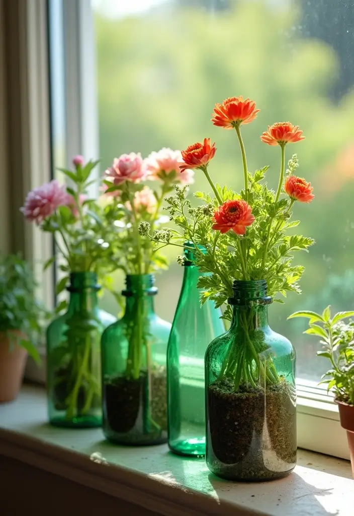 28 DIY Glass Bottle Craft Ideas to Upgrade Your Home Decor 38 28 DIY Glass Bottle Craft Ideas to Upgrade Your Home Decor - 10. Upcycled Glass Bottle Planters