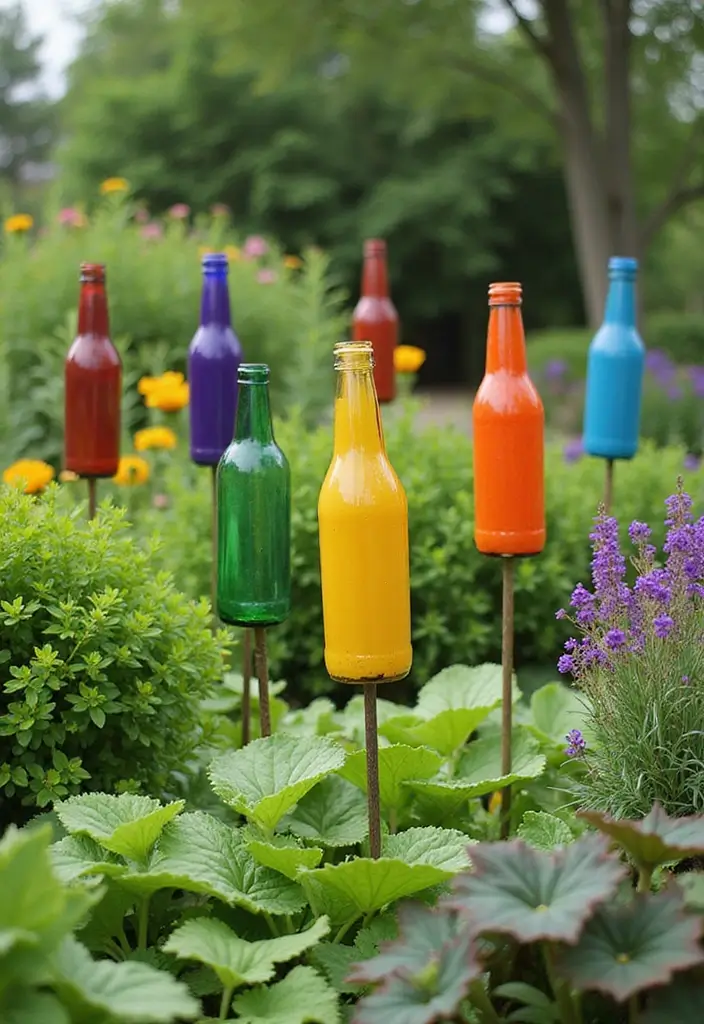 28 DIY Glass Bottle Craft Ideas to Upgrade Your Home Decor 60 28 DIY Glass Bottle Craft Ideas to Upgrade Your Home Decor - 14. Decorative Glass Bottle Garden Stakes