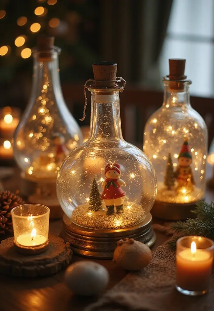 28 DIY Glass Bottle Craft Ideas to Upgrade Your Home Decor 71 28 DIY Glass Bottle Craft Ideas to Upgrade Your Home Decor - 17. Whimsical Glass Bottle Snow Globes