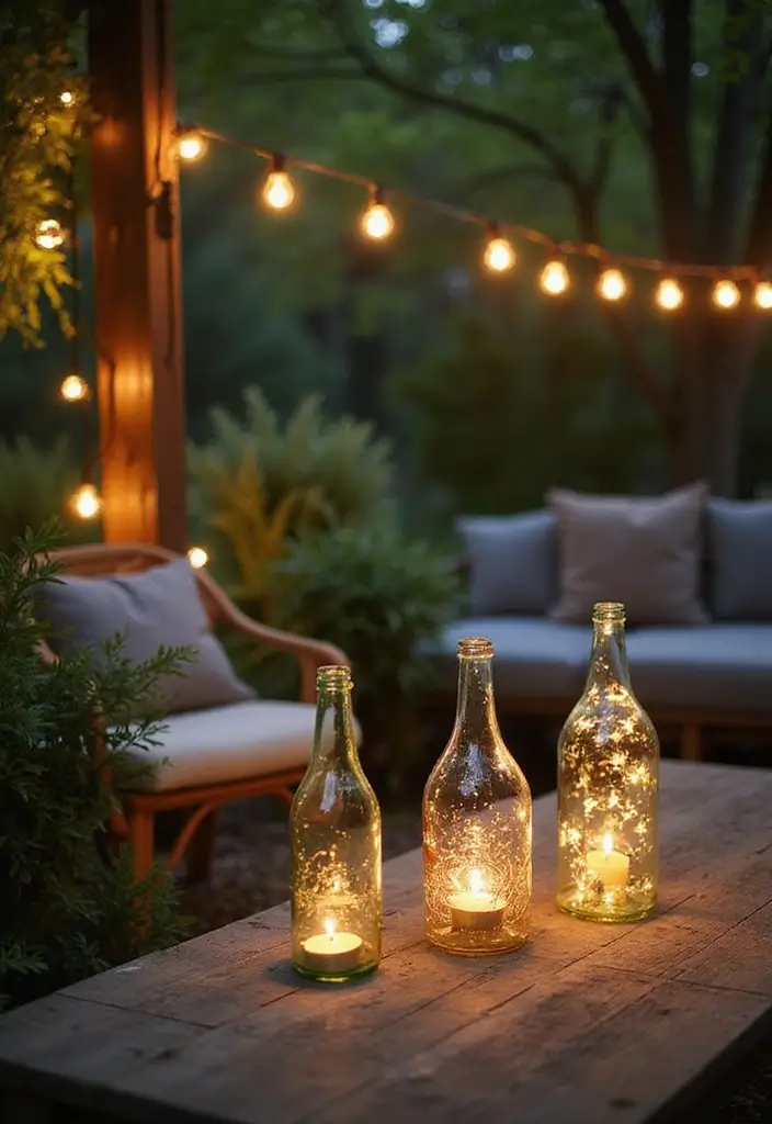 28 DIY Glass Bottle Craft Ideas to Upgrade Your Home Decor 8 28 DIY Glass Bottle Craft Ideas to Upgrade Your Home Decor - 2. Twinkling Bottle Lanterns
