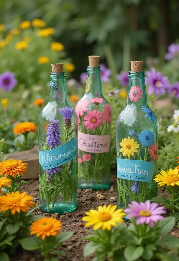 28 DIY Glass Bottle Craft Ideas to Upgrade Your Home Decor 106 28 DIY Glass Bottle Craft Ideas to Upgrade Your Home Decor - 28. Glass Bottle Garden Markers