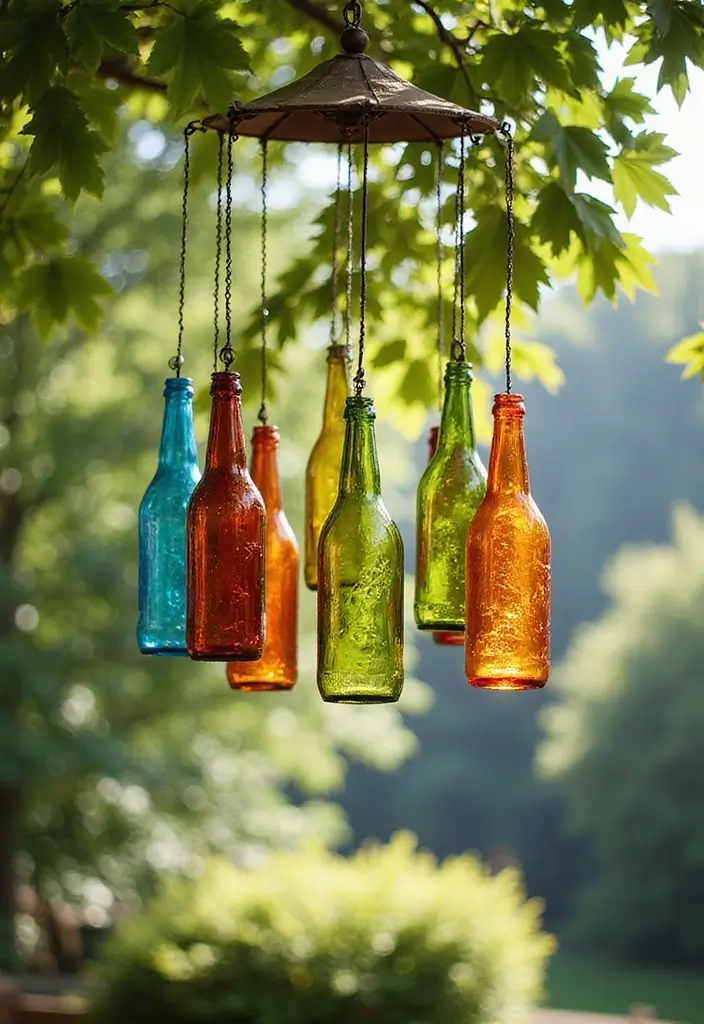 28 DIY Glass Bottle Craft Ideas to Upgrade Your Home Decor 27 28 DIY Glass Bottle Craft Ideas to Upgrade Your Home Decor - 7. Colorful Bottle Wind Chimes